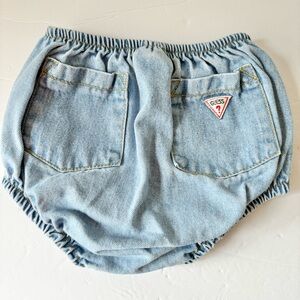 Vintage Baby Guess Light Wash Denim Jean Diaper Cover Shorts